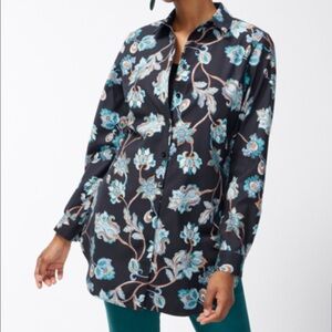 Chicos black blue floral long sleeve button down shirt blouse size 16